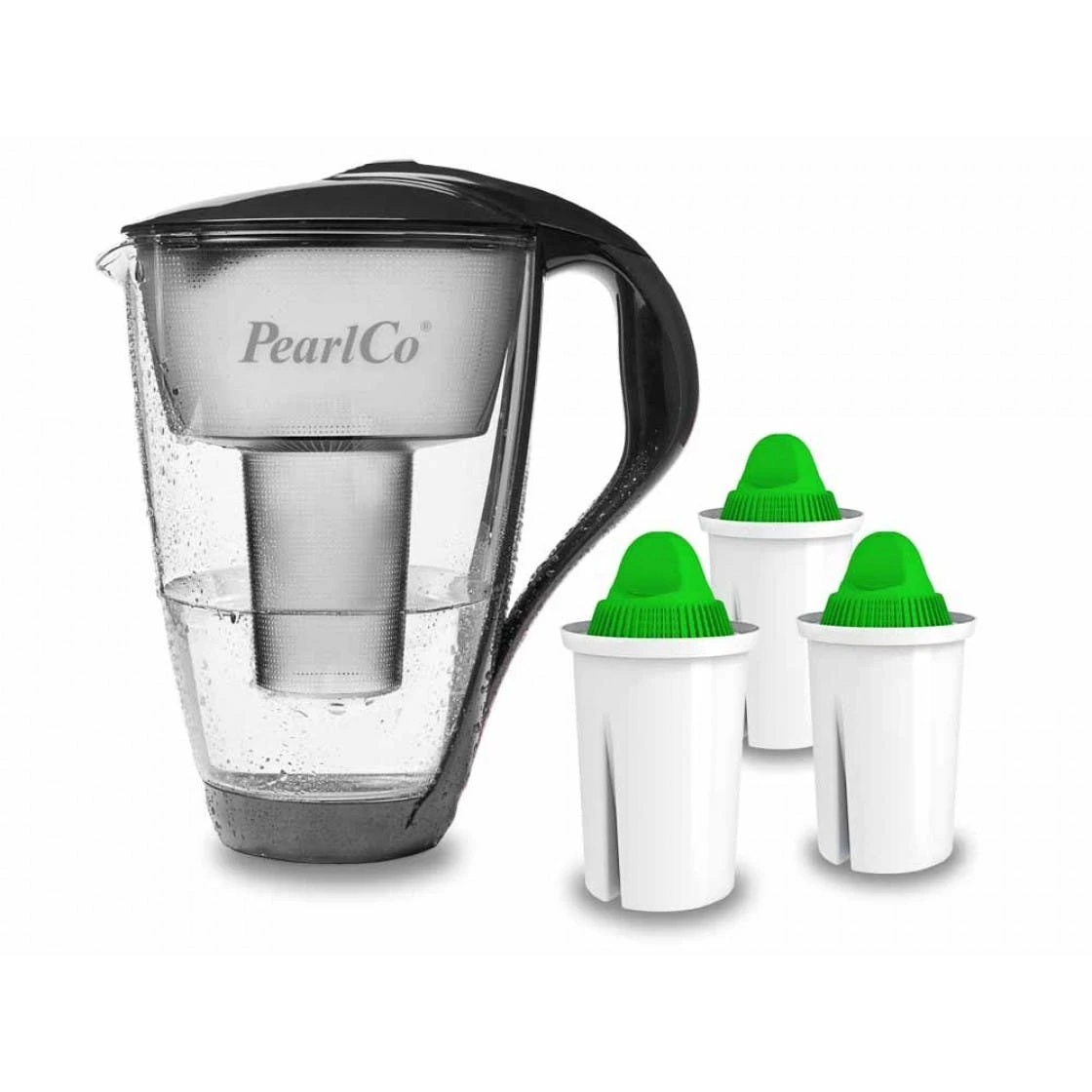 Pearlco Glas-Wasserfilter Anthrazit Inkl. 3 Alkaline Filterkartuschen 1 Pearlco Glas-Wasserfilter Anthrazit Inkl. 3 Alkaline Filterkartuschen