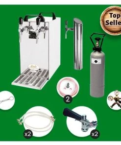 Null Untertheken Komplett Set - Zapfanlage - Kontakt 40 2-leitig Trockenkühler, Durchlaufkühler 50 Liter/h, Inkl. Schanksäule, Green Line