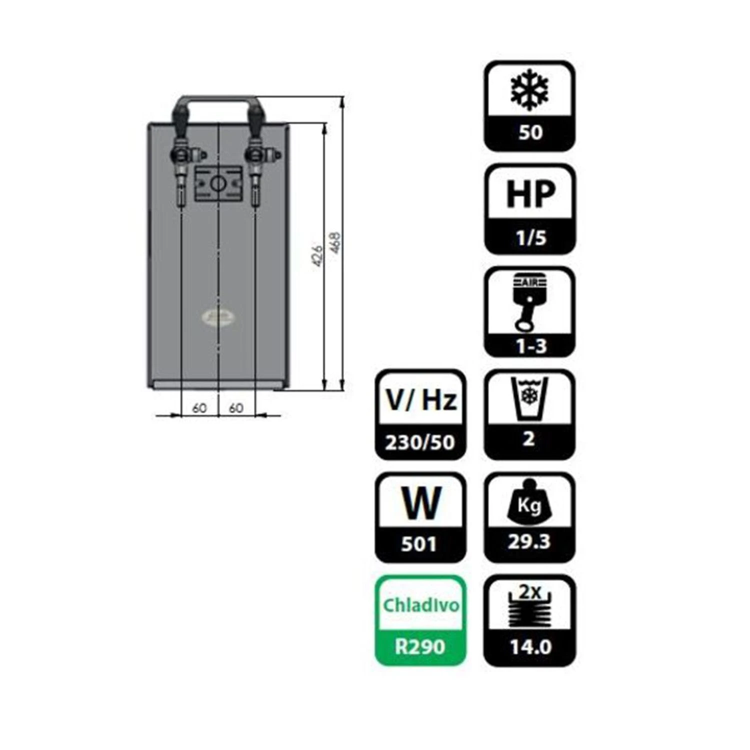 Null Komplett Set Kontakt 40/K Bierzapfanlage 2-leitig Trockenkühlgerät Aus Edelstahl, 50 Liter/h, Mit Membranpumpe, Green Line 6 Null Komplett Set Kontakt 40/K Bierzapfanlage 2-leitig Trockenkühlgerät Aus Edelstahl, 50 Liter/h, Mit Membranpumpe, Green Line – Bild 6