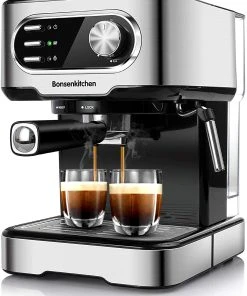 Alternative view of Null Espressomaschine 15 Bar Für Cappuccino, Latte Macchiato, Espresso, Mit Abnehmbarem Wassertank, Milchdampfdüse, 2-Tassen-Funktion, Edelstahl, 850 W