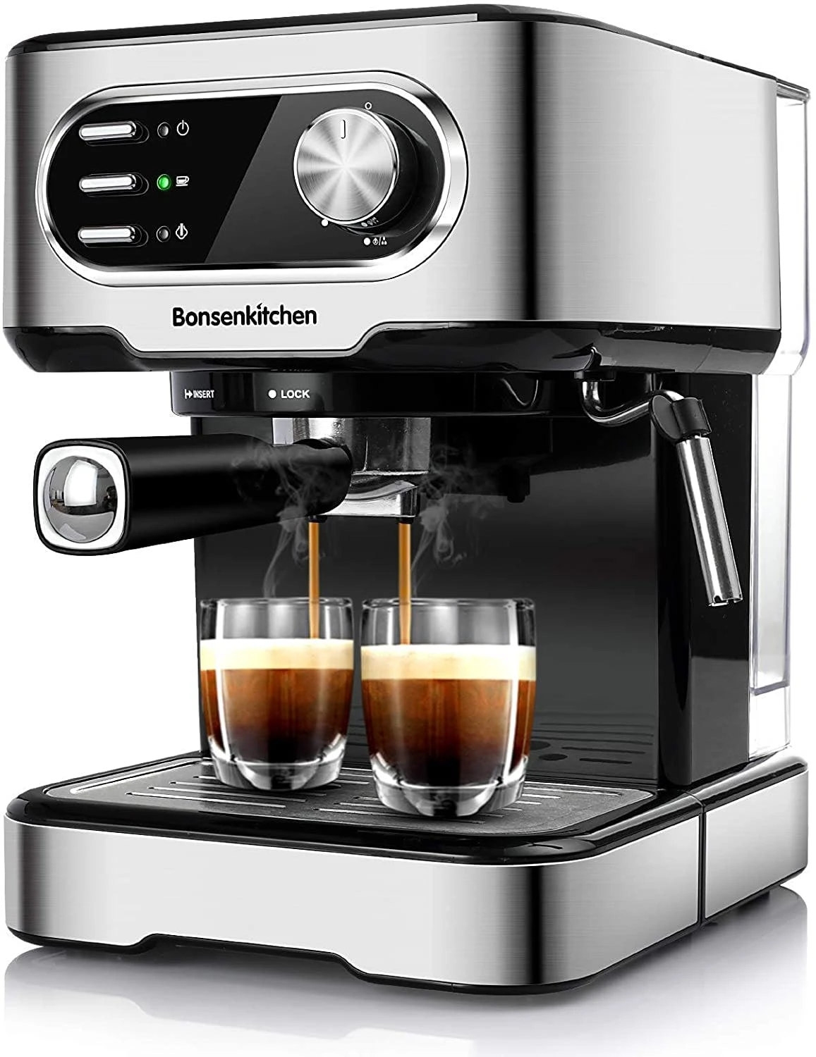 Null Espressomaschine 15 Bar Für Cappuccino, Latte Macchiato, Espresso, Mit Abnehmbarem Wassertank, Milchdampfdüse, 2-Tassen-Funktion, Edelstahl, 850 W 2 Null Espressomaschine 15 Bar Für Cappuccino, Latte Macchiato, Espresso, Mit Abnehmbarem Wassertank, Milchdampfdüse, 2-Tassen-Funktion, Edelstahl, 850 W – Bild 2