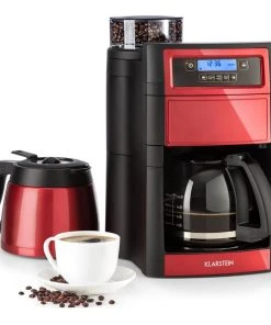 Klarstein Aromatica II Duo Kaffeemaschine, Integriertes Mahlwerk, 1,25 L, Rot Rot