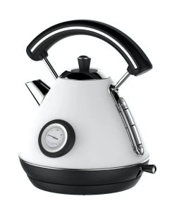Null Retro Wasserkocher Edelstahl 1,7 L Temperaturanzeige,weiß