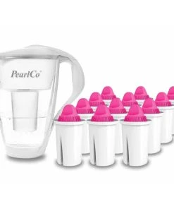 Pearlco Glas-Wasserfilter Weiß Inkl. 12 AquaMag Filterkartuschen