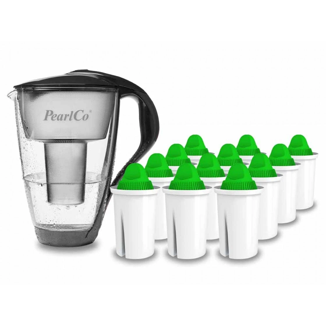Pearlco Glas-Wasserfilter Anthrazit Inkl. 12 Alkaline Filterkartuschen 1 Pearlco Glas-Wasserfilter Anthrazit Inkl. 12 Alkaline Filterkartuschen