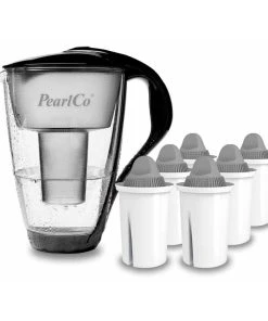 Pearlco Glas-Wasserfilter Schwarz Inkl. 6 Protect+ Filterkartuschen