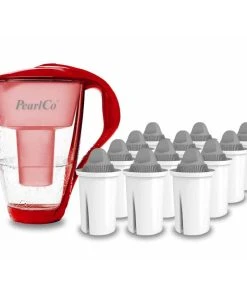 Pearlco Glas-Wasserfilter Rot Inkl. 12 Protect+ Filterkartuschen