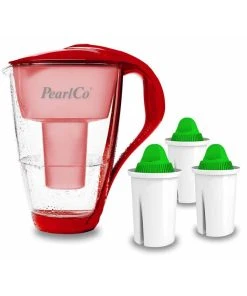 Pearlco Glas-Wasserfilter Rot Inkl. 3 Alkaline Filterkartuschen