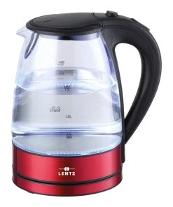 Null LENTZ Wasserkocher Glas 74128 2200W 1,7 Liter Mit LED Beleuchtung Drahtlose Steuerung ,rot