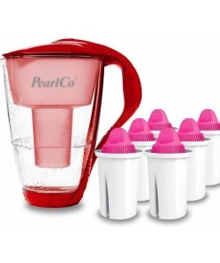 Pearlco Glas-Wasserfilter Rot Inkl. 6 AquaMag Filterkartuschen