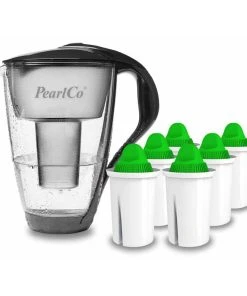 Pearlco Glas-Wasserfilter Anthrazit Inkl. 6 Alkaline Filterkartuschen