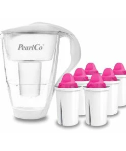 Pearlco Glas-Wasserfilter Weiß Inkl. 6 AquaMag Filterkartuschen