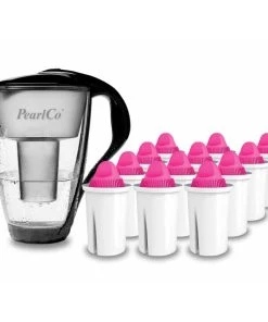 Pearlco Glas-Wasserfilter Schwarz Inkl. 12 AquaMag Filterkartuschen